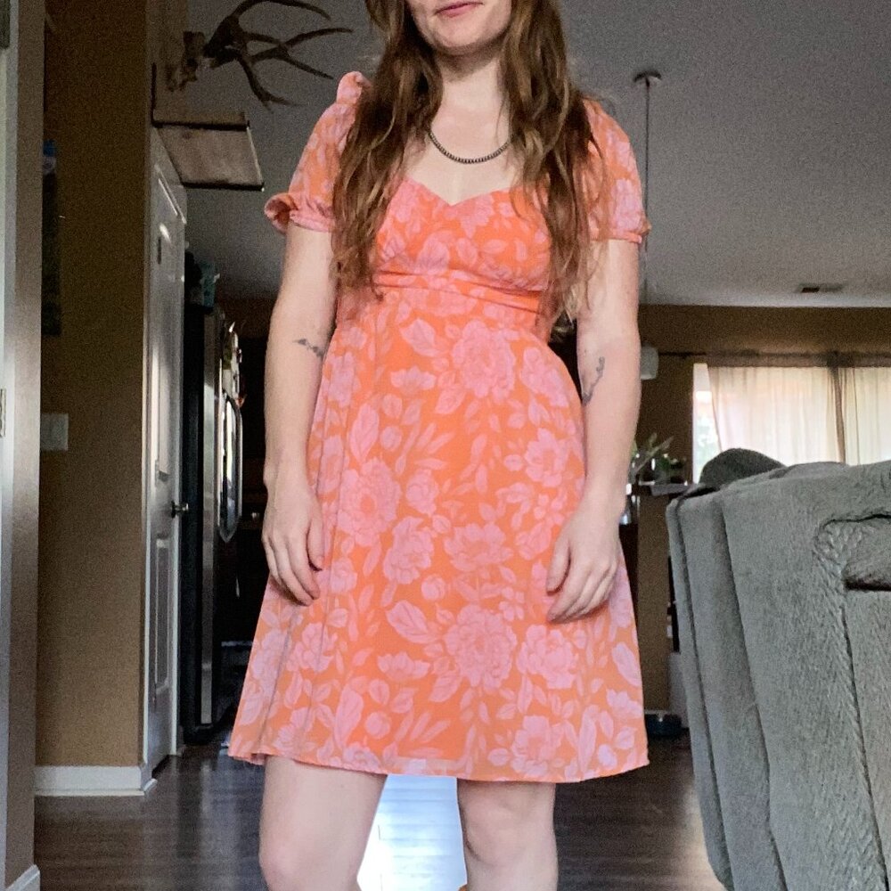 Orange and pink floral dress